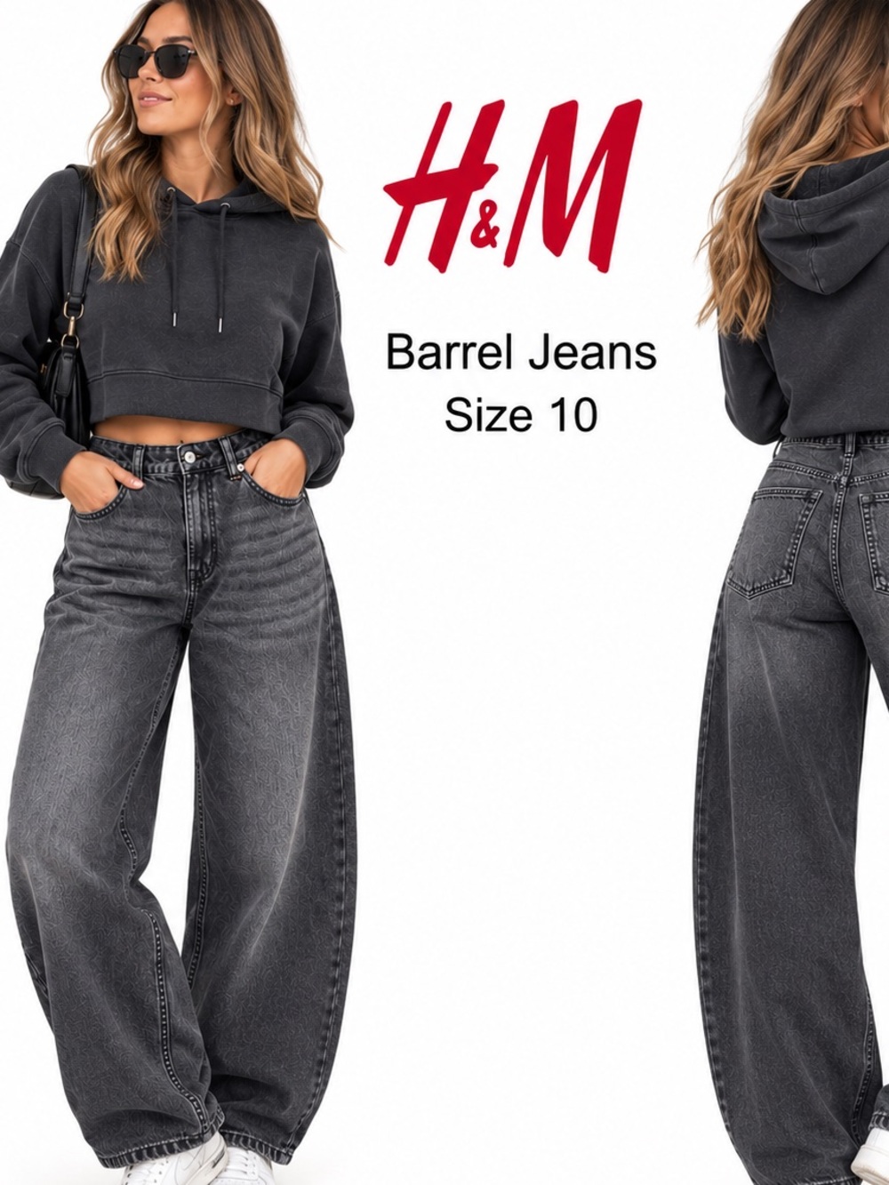 H&M Charcoal Barrel Jeans – Size 10